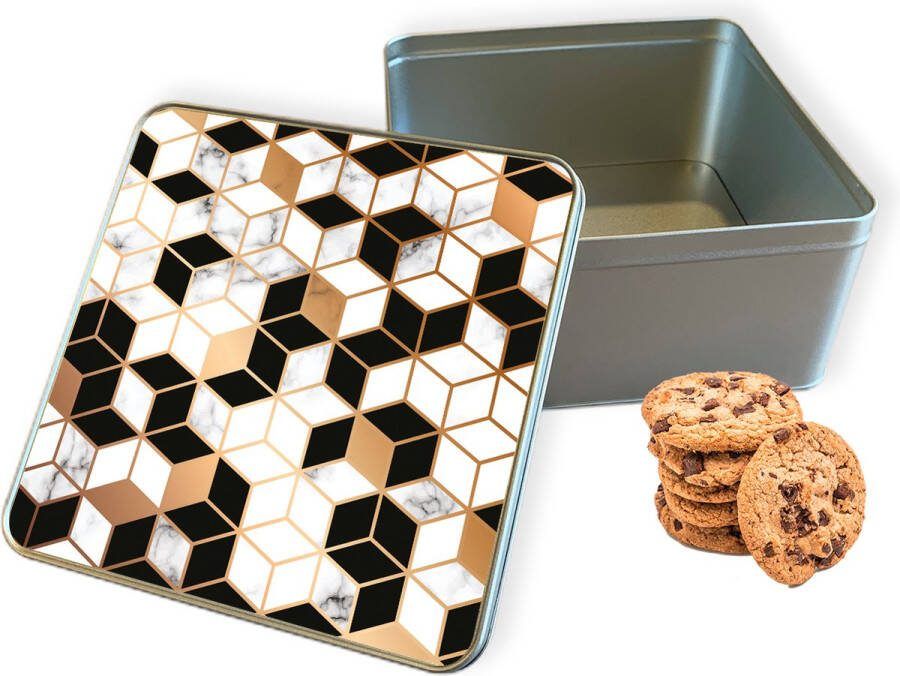 Knaldeals.com Koektrommel Black-white-gold Marble Vierkant Bewaarblik 20x20x10 cm