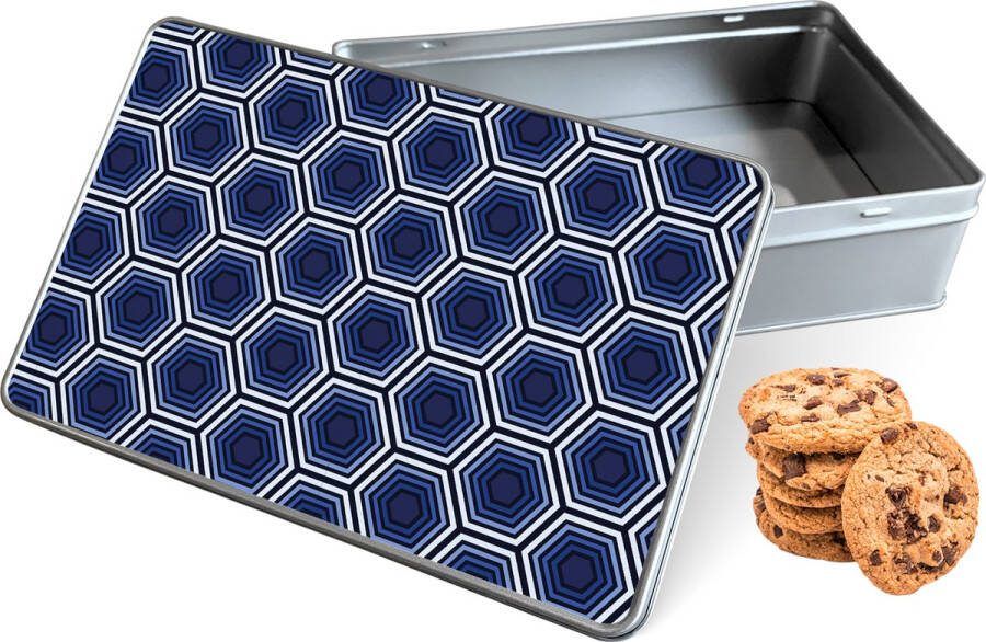 Knaldeals.com Koektrommel Blauwe Hexagons Rechthoek Bewaarblik 20x13x5 cm