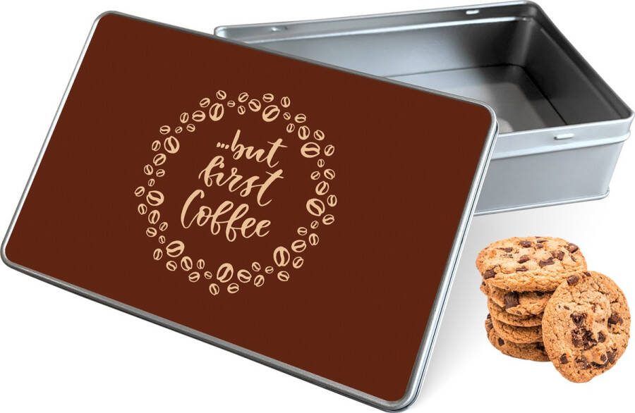 Knaldeals.com Koektrommel But First Coffee Rechthoek Bewaarblik 20x13x5 cm