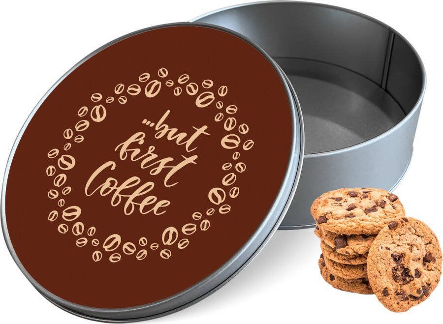 Knaldeals.com Koektrommel But First Coffee Rond Bewaarblik 15x15x5 cm