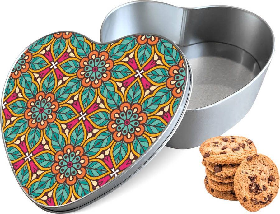 Knaldeals.com Koektrommel Flora Mandala Hart Bewaarblik 14x15x5 cm