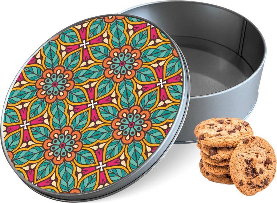 Knaldeals.com Koektrommel Flora Mandala Rond Bewaarblik 15x15x5 cm