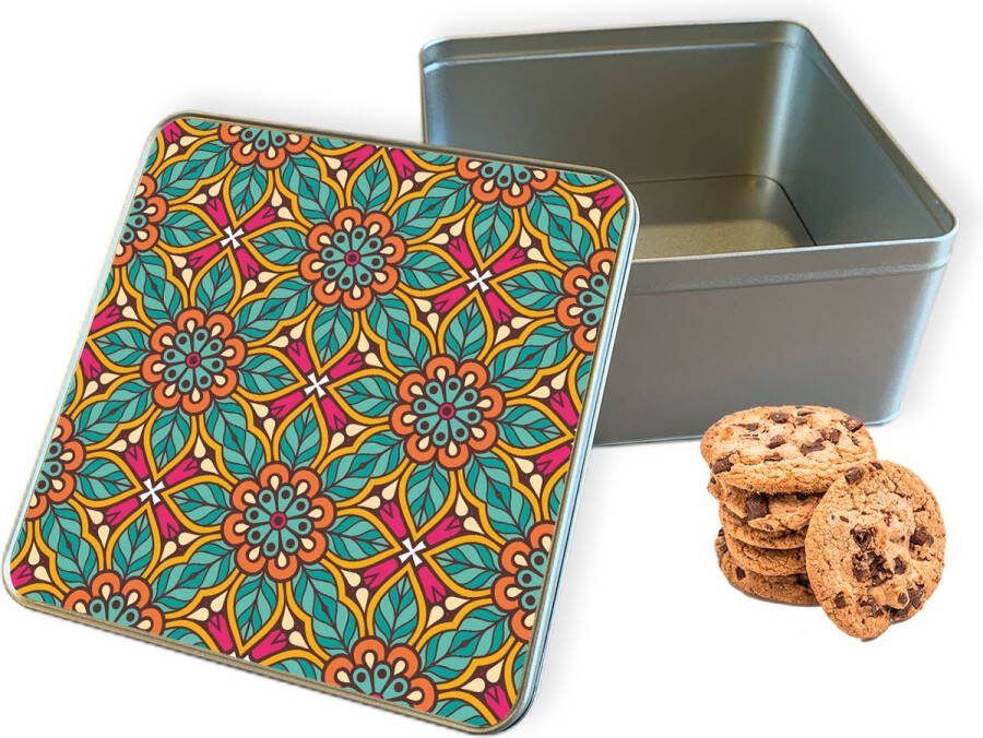 Knaldeals.com Koektrommel Flora Mandala Vierkant Bewaarblik 20x20x10 cm