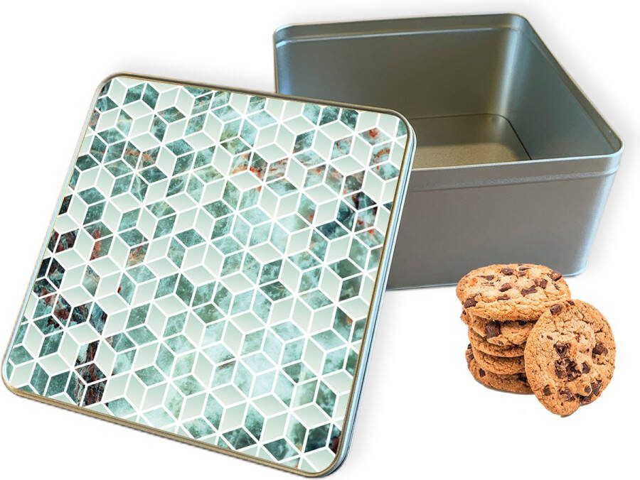 Knaldeals.com Koektrommel Groen Hexagon Marmer Vierkant Bewaarblik 20x20x10 cm