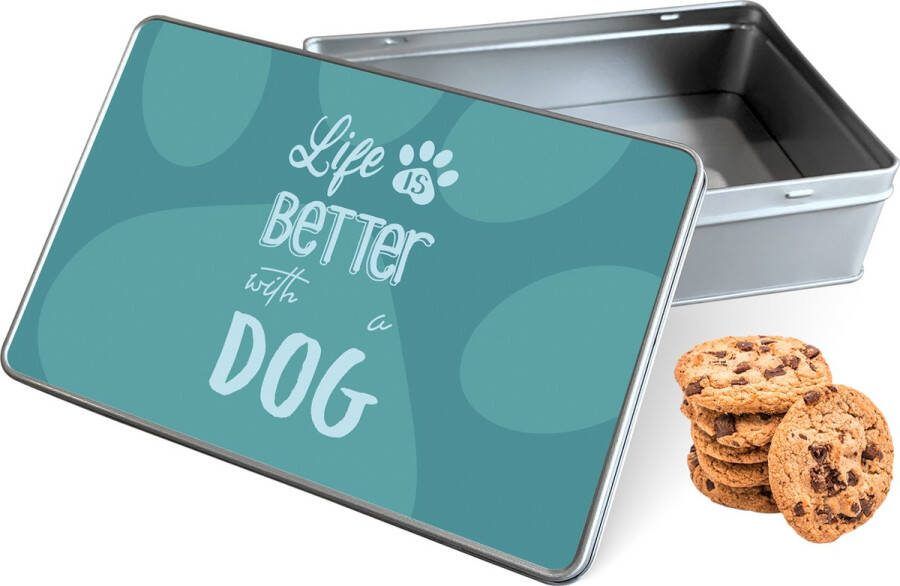 Knaldeals.com Koektrommel Life Is Better With A Dog Rechthoek Bewaarblik 20x13x5 cm