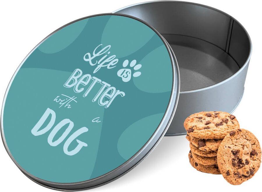 Knaldeals.com Koektrommel Life Is Better With A Dog Rond Bewaarblik 15x15x5 cm