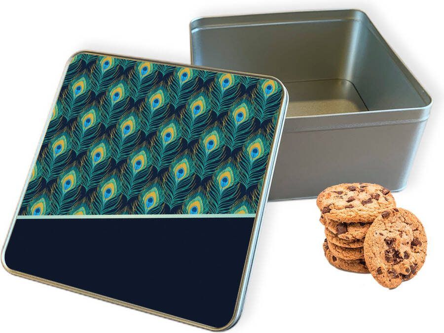 Knaldeals.com Koektrommel Pauwenveren Vierkant Bewaarblik 20x20x10 cm