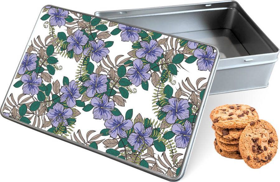 Knaldeals.com Koektrommel Purple Flowers Rechthoek Bewaarblik 20x13x5 cm