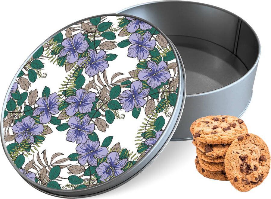 Knaldeals.com Koektrommel Purple Flowers Rond Bewaarblik 15x15x5 cm