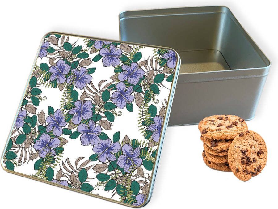 Knaldeals.com Koektrommel Purple Flowers Vierkant Bewaarblik 20x20x10 cm