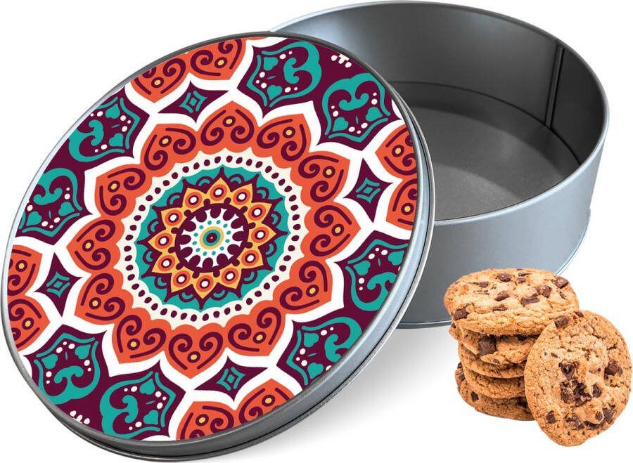 Knaldeals.com Koektrommel Retro Mandala Rond Bewaarblik 15x15x5 cm