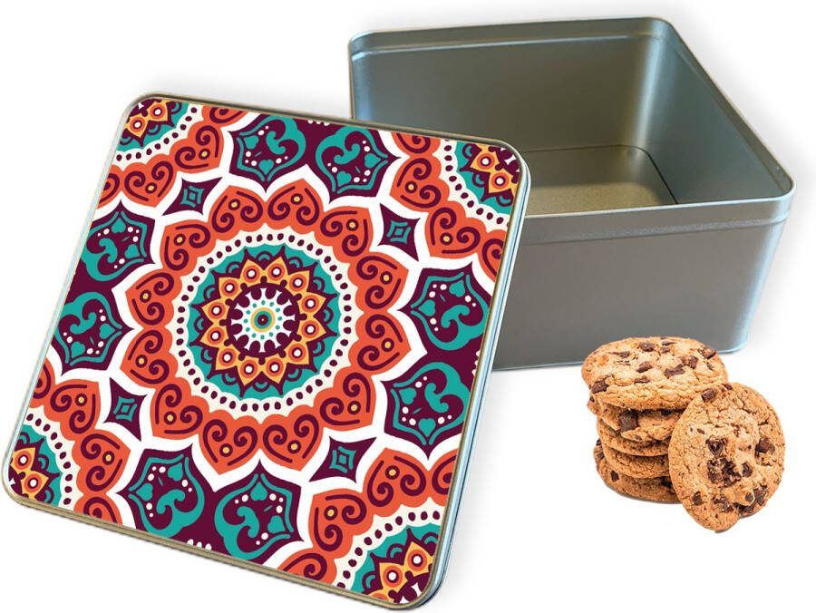 Knaldeals.com Koektrommel Retro Mandala Vierkant Bewaarblik 20x20x10 cm