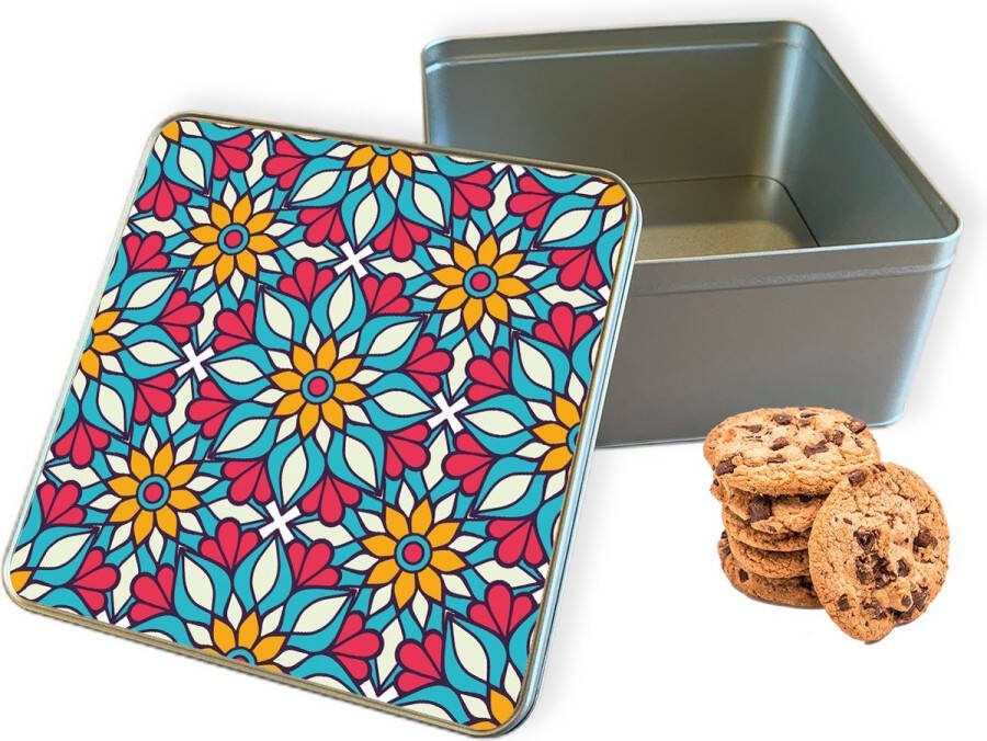 Knaldeals.com Koektrommel Robuuste Mandala Vierkant Bewaarblik 20x20x10 cm