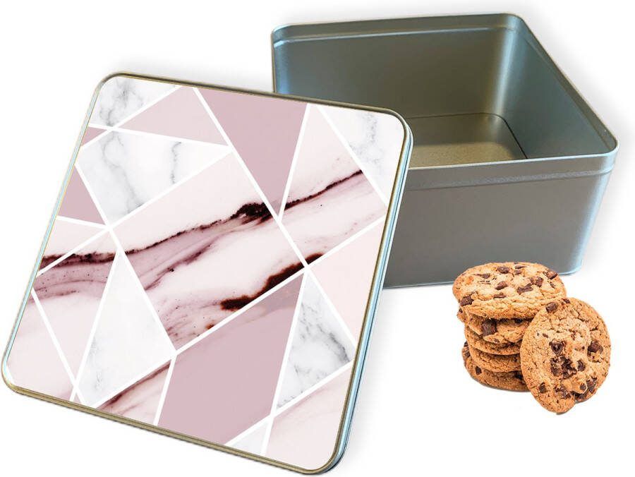 Knaldeals.com Koektrommel Roze Marmer Vierkant Bewaarblik 20x20x10 cm