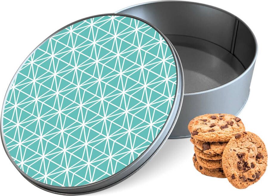 Knaldeals.com Koektrommel Turquoise Geometrie Rond Bewaarblik 15x15x5 cm