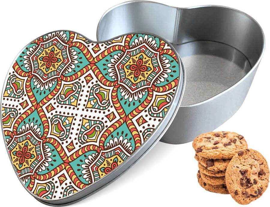 Knaldeals.com Koektrommel Vintage Mandala Hart Bewaarblik 14x15x5 cm