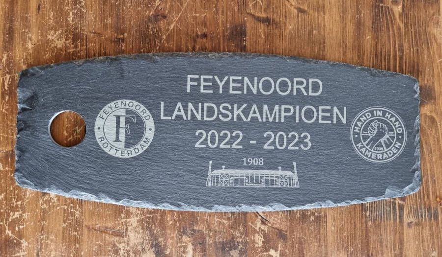 Knaptoetjes Leistenen plank Feyenoord Landskampioen 2022 2023 borrelplank tapas plank leisteen kampioen logo 40x18cm serveerplank onderzetter Decoratie rechthoek