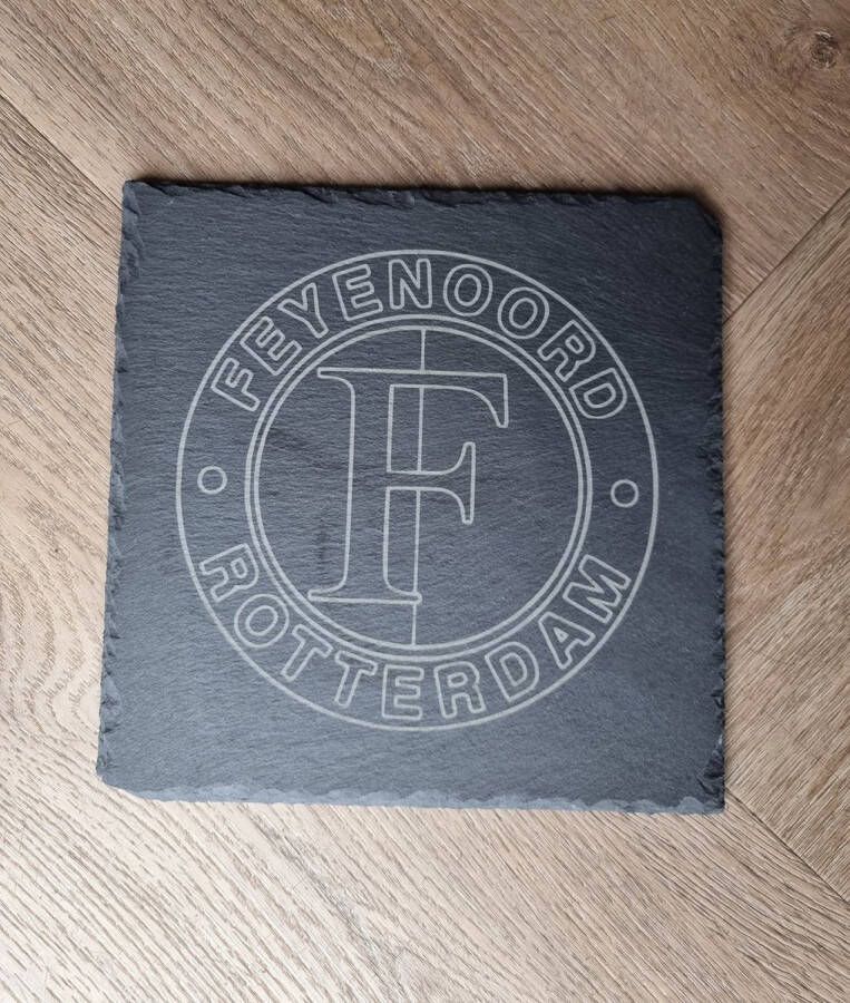 Knaptoetjes Leistenen plank Feyenoord vierkant 20cm Serveerplank Tapasplank Decoratie Onderzetter Borrelplank Leisteen