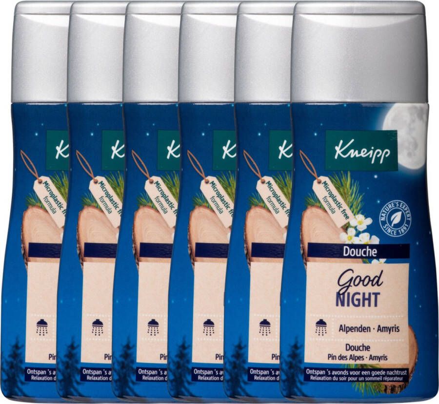 Kneipp Good Night Douchegel Alpenden en Amyris Grootverpakking Voordeelverpakking Vegan 6 x 200 ml