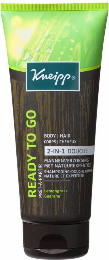 Kneipp Men 2-in-1 Douchegel Shampoo Ready to Go Met citroengras en guarana Vegan Grootverpakking Voordeelverpakking 6 x 200 ml
