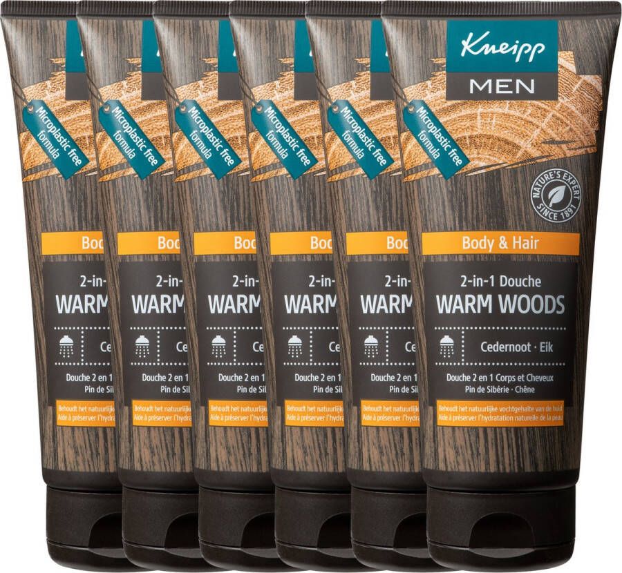 Kneipp Men 2-in-1 Douchegel Shampoo Warm Woods Grootverpakking Voordeelverpakking 6 x 200 ml