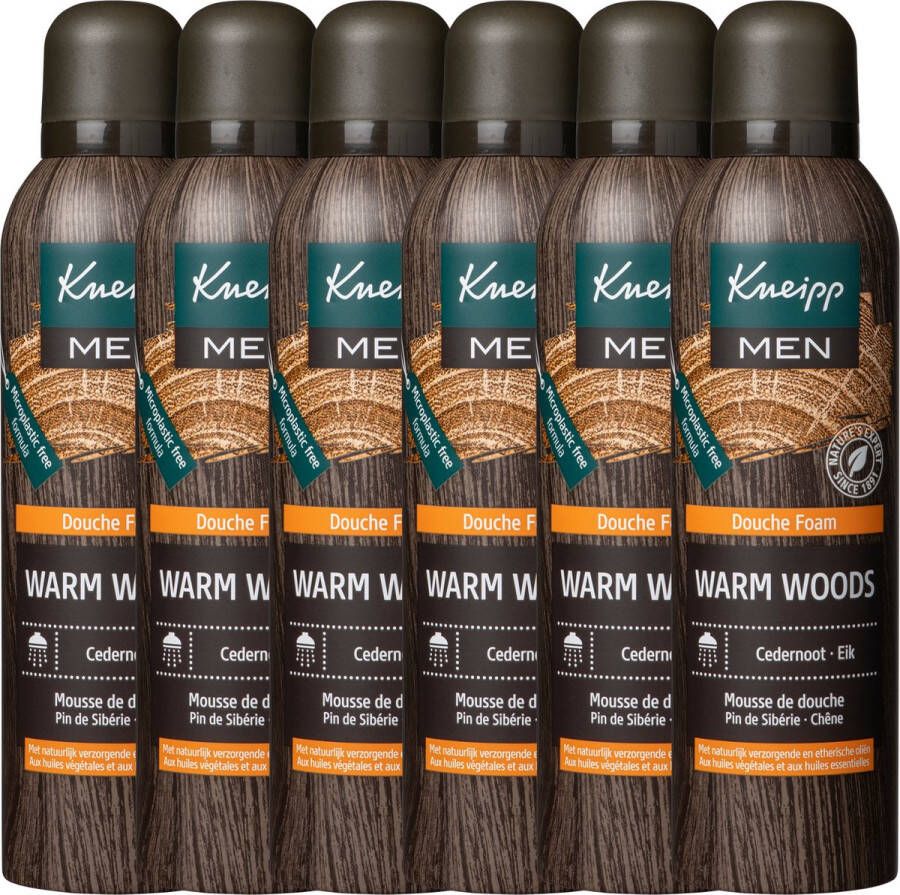 Kneipp Men Douche foam Warm Woods Douche schuim Vegan Grootverpakking Voordeelverpakking 6 x 200 ml