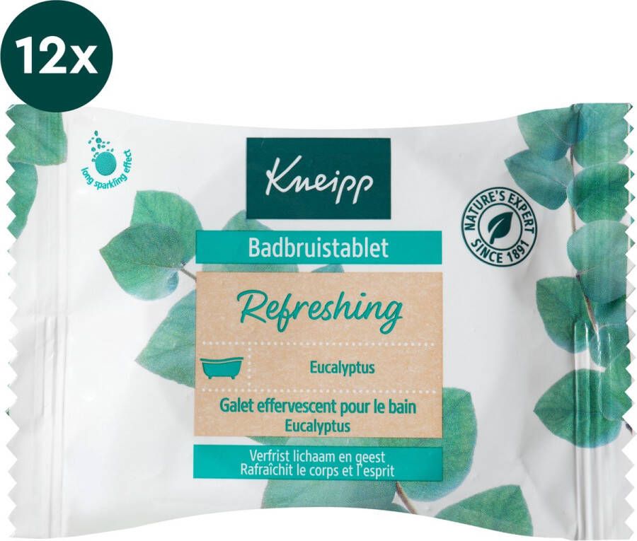 Kneipp badbruistablet Refreshing Mint en eucalyptus Grootverpakking Voordeelverpakking 12 x 80 gr