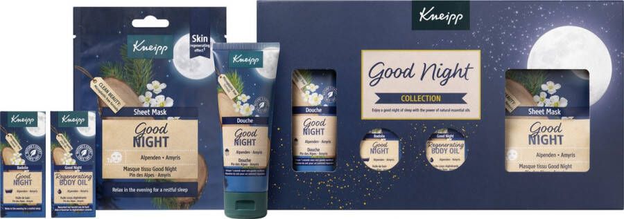 Kneipp Good Night Geschenkset Giftset Cadeauverpakking Alpenden en Amyris Vegan Inhoud: 75 ml + 2x 20 ml en 1 sheetmasker