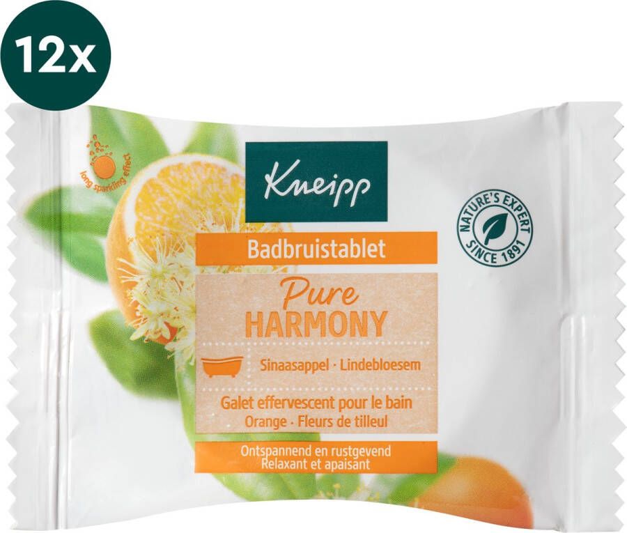 Kneipp Pure Harmony badbruistablet Met sinaasappelolie en lindebloesemextract Voordeelverpakking Grootverpakking 12 x 80 gr
