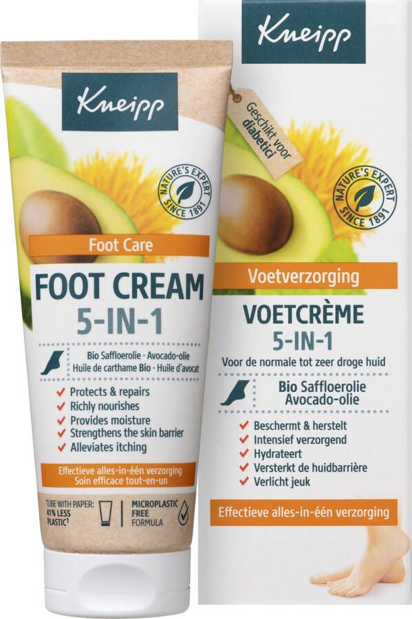 Kneipp Voetcrème 5-in-1 Verlicht jeuk Beschermt hydrateert en herstelt de voeten Vegan 1 st 75 ml