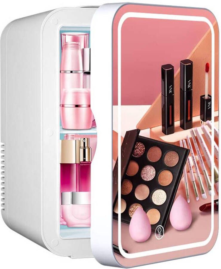 Knikker Skincare Beauty Fridge Make up Koelkast met Spiegel en Lamp 4L Roze