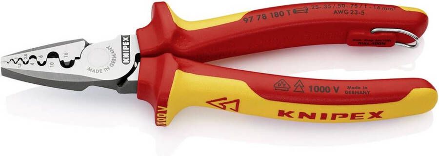 Knipex Con anello di fissaggio isolante incorporato per agganciare una protezione antic 97 78 180 T Krimptang Adereindh