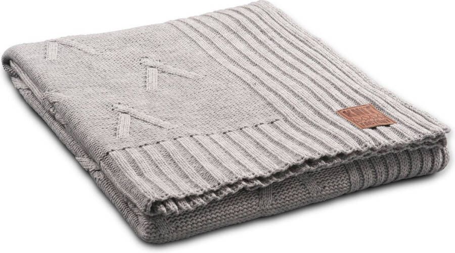 Knit Factory Aran Gebreid Plaid Woondeken plaid Wollen deken Kleed Licht Grijs 160x130 cm