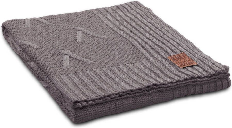 Knit Factory Aran Gebreid Plaid Woondeken plaid Wollen deken Kleed Taupe 160x130 cm