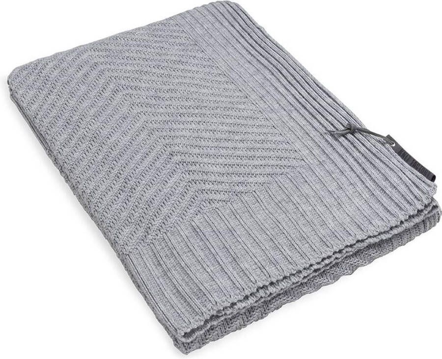 Knit Factory Beau Gebreid Plaid Woondeken plaid Wollen deken Kleed Licht Grijs 160x130 cm
