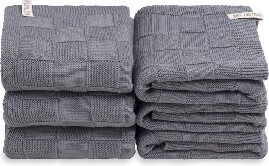 Knit Factory Gebreide Handdoek Ivy Handdoek badkamer Med Grey Grijs 50x100 cm Katoen