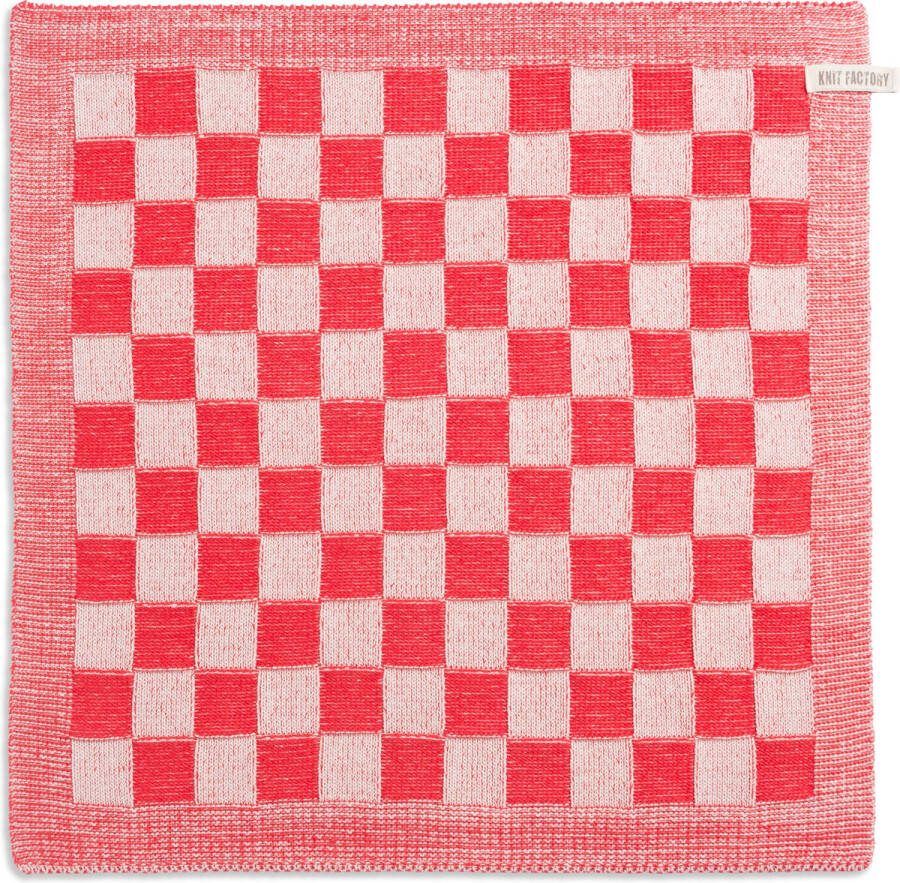 Knit Factory Gebreide Keukendoek Keukenhanddoek Block Geblokt motief Handdoek Vaatdoek Keuken doek Ecru Rood Traditionele look 50x50 cm