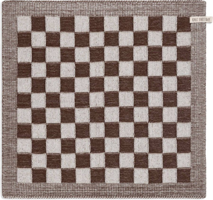 Knit Factory Gebreide Keukendoek Keukenhanddoek Block Geblokt motief Handdoek Vaatdoek Keuken doek Ecru Chocolate Traditionele look 50x50 cm