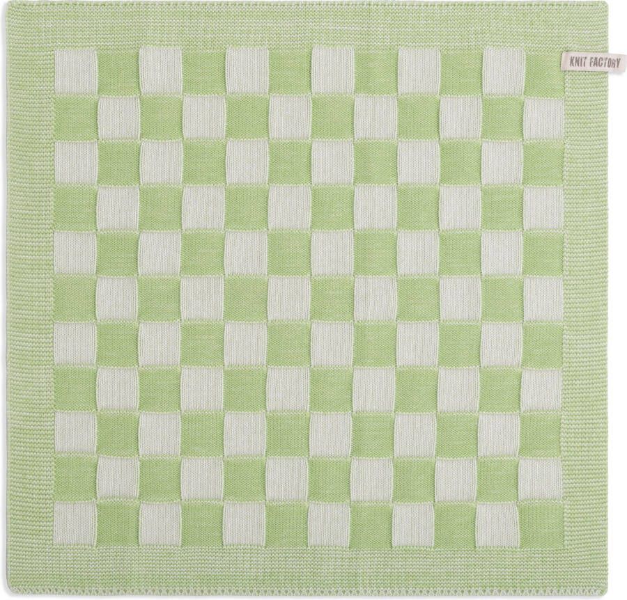 Knit Factory Gebreide Keukendoek Keukenhanddoek Block Geblokt motief Handdoek Vaatdoek Keuken doek Ecru Spring Green Traditionele look 50x50 cm
