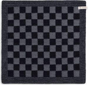 Knit Factory Gebreide Keukendoek Keukenhanddoek Block Zwart Med Grey 50x50 cm