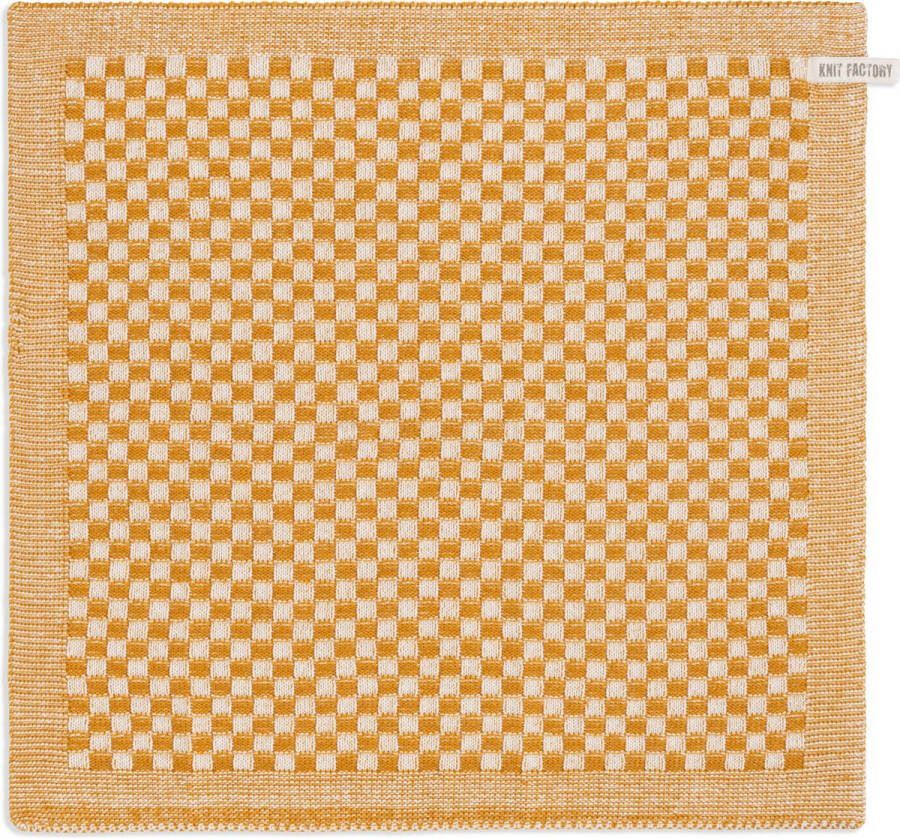Knit Factory Gebreide Keukendoek Keukenhanddoek Cubes Geblokt motief Handdoek Vaatdoek Keuken doek Ecru Oker Traditionele look 50x50 cm