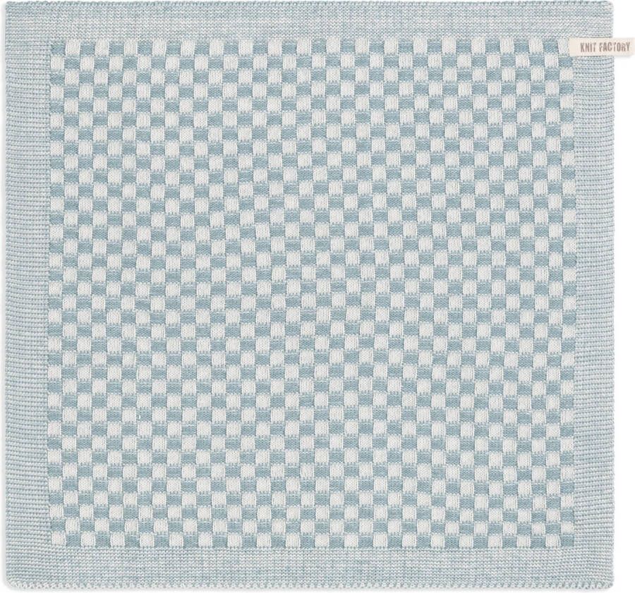 Knit Factory Gebreide Keukendoek Keukenhanddoek Cubes Geblokt motief Handdoek Vaatdoek Keuken doek Ecru Stone Green Traditionele look 50x50 cm
