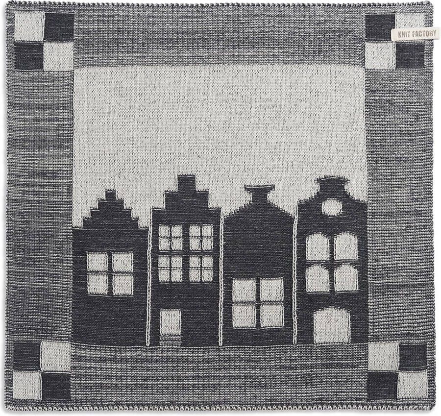 Knit Factory Gebreide Keukendoek Keukenhanddoek House Handdoek Vaatdoek Keuken doek Ecru Antraciet 50x50 cm