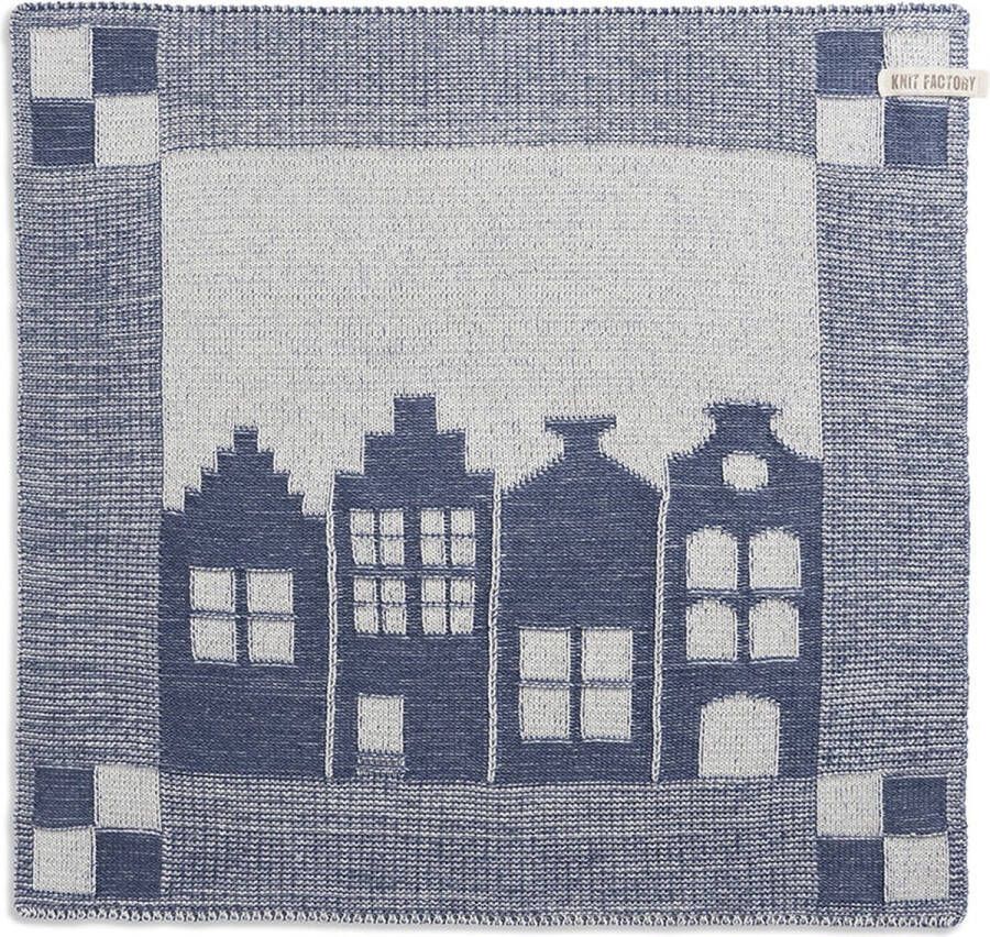 Knit Factory Gebreide Keukendoek Keukenhanddoek House Handdoek Vaatdoek Keuken doek Ecru Jeans 50x50 cm