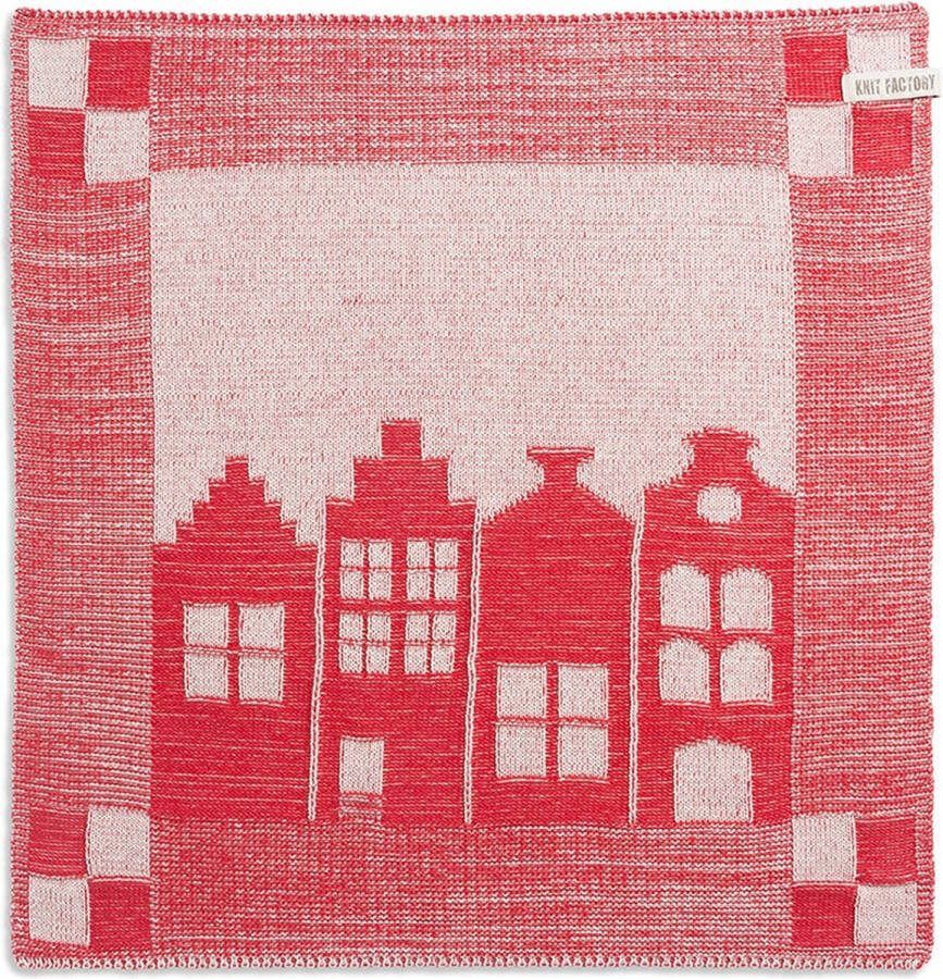 Knit Factory Gebreide Keukendoek Keukenhanddoek House Handdoek Vaatdoek Keuken doek Ecru Rood 50x50 cm