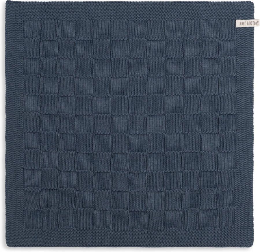 Knit Factory Gebreide Keukendoek Keukenhanddoek Uni Handdoek Vaatdoek Keuken doek Granit Donkerblauw 50x50 cm