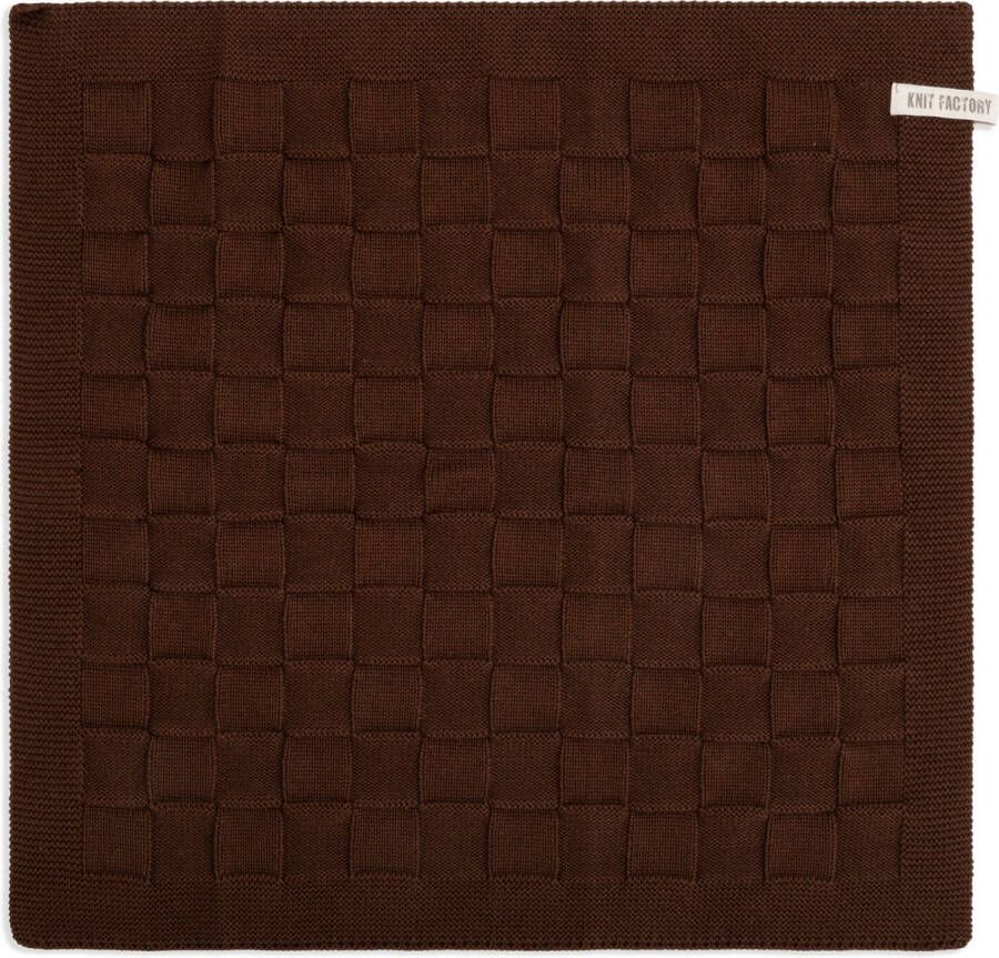 Knit Factory Gebreide Keukendoek Keukenhanddoek Uni Handdoek Vaatdoek Keuken doek Chocolate Donkerbruin 50x50 cm