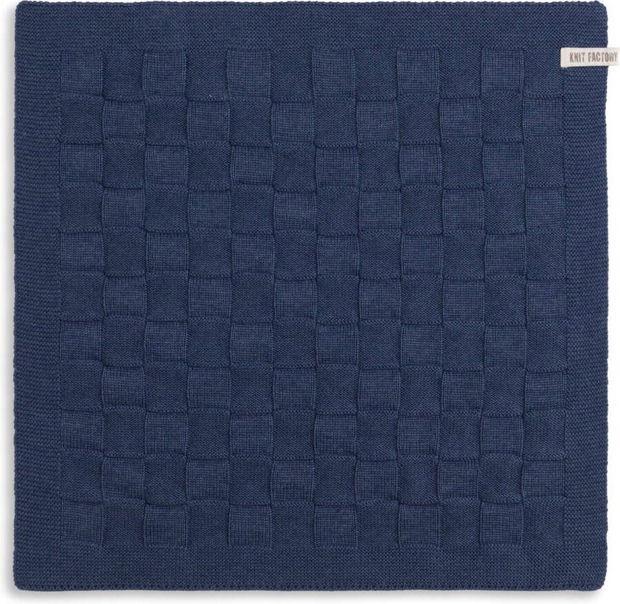Knit Factory Gebreide Keukendoek Keukenhanddoek Uni Handdoek Vaatdoek Keuken doek Jeans Donkerblauw 50x50 cm