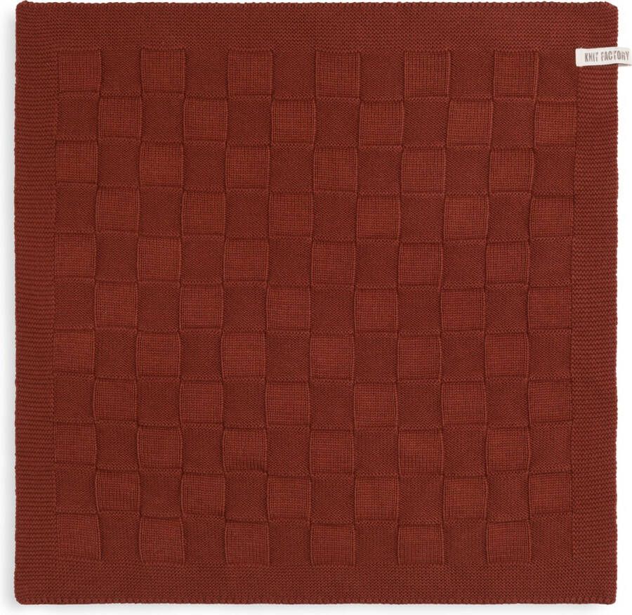 Knit Factory Gebreide Keukendoek Keukenhanddoek Uni Handdoek Vaatdoek Keuken doek Roest Rood 50x50 cm