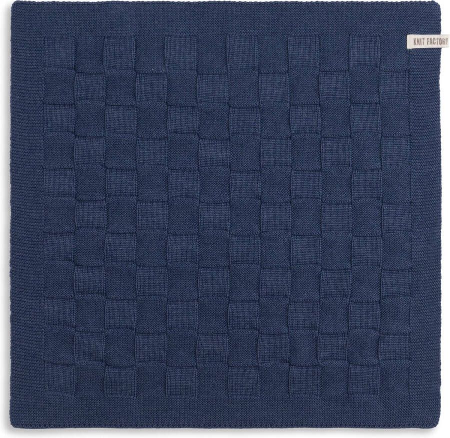Knit Factory Gebreide Keukendoek Keukenhanddoek Uni Handdoek Vaatdoek Keuken doek Jeans Donkerblauw 50x50 cm